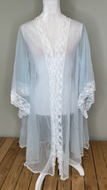 miss Elaine women’s Vintage sheer Lace robe Size M Light Blue D6 - $35.63