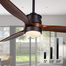 Ekiznsn 52 Inch Outdoor Black Ceiling Fan With Lights And, 3 Downrod Included - £184.06 GBP