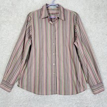 Foxcroft Shirt Womens 14 Pink Green Striped Wrinkle Free Shaped Fit Button Up - $18.00