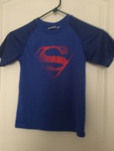 Superman Boys Short Sleeve Blue Red Activewear T-Shirt Crew Neck Size S - £22.66 GBP