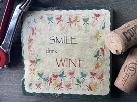 &quot;Smile Drink Wine&quot;  tile coaster - £4.70 GBP
