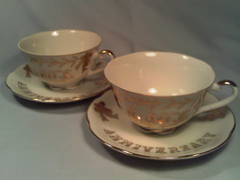 [Q21] (2) 50th Anniversary Cup And Saucer Set Hand Painted Lefton - £10.16 GBP