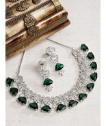 Choker Necklace Earrings Sets Wedding Bollywood Silver Plated Necklace E... - $88.58