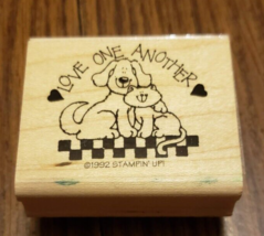 Stampin Up! Dog and Cat Cartoon Love one Another Wood Mounted Rubber Stamp - £3.94 GBP