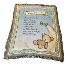 Jesus Loves Me Tapestry Blanket Wall Hanging Teddy Bear Children Baby Gift - £22.05 GBP