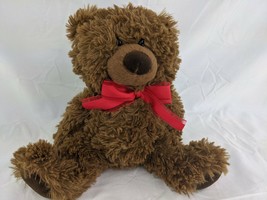 Aurora Brown Bear Plush 10 Inch Red Bow Stuffed Animal Toy - $8.95