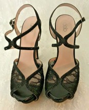 Deb Women&#39;s High Heels Size 8 Glittery Black Lace Peep Toe VICE-93 - $27.21