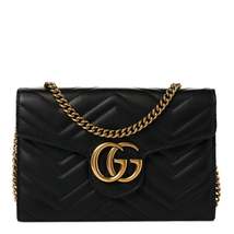 Gucci Calfskin Matelasse Mini GG Marmont Chain Wallet Black - £1,718.61 GBP