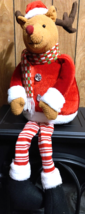 Plush 25&quot; Shelf Sitter Christmas Santa Reindeer w/ Bendable Legs &amp; Arms - £13.94 GBP