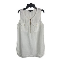 Ellen Tracy Womens Shirt Adult Size Small 100% Linen Sleeveless Gold Zipper - $20.23