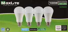 Maxlite LED Dimmable 4 Pack A19 Bulb 100W Daylight 5000K, White - £12.37 GBP