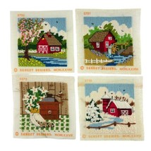 Sunset Finished Cross Stitch Seasons At The Farm 5x5 in. Lot of 4  - $33.71