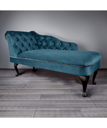 Regent Handmade Tufted Teal Blue Velvet Chaise Longue Bedroom Accent Chair - £251.62 GBP