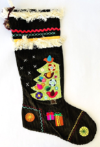 Large Embellished Christmas Holiday Stocking Handmade Embroidery Appliqu... - $43.53