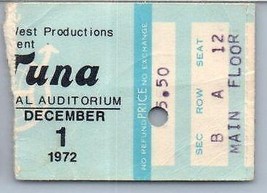 Vintage Hot Tuna Ticket Stub December 1 1972 Dallas Texas - £56.02 GBP
