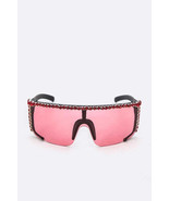 Rhinestone Shield Inspired Statement Sunglasses - $60.02 CAD