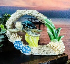 Ebros Nautical Blue Shell Sea Turtle Swimming By Coral Reef Decorative S... - $22.99