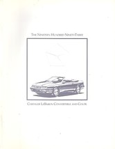 1993 Chrysler LEBARON Coupe Convertible sales brochure catalog Le Baron GTC - $8.00