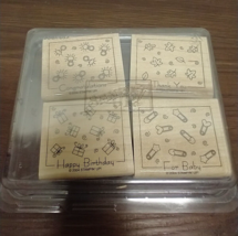 Stamp Stampin&#39; Up “Fabulous Four” Set of 4 Wood Baby Happy Birthday Engagement - $14.98