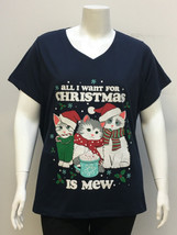 George Plus Short Sleeve V-Neckline Christmas Graphic Print Tee Navy Blu... - $13.99