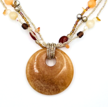Lia Sophia Orange Jade Round Pendant Seed Bead Necklace - £22.10 GBP