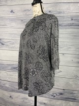 J Jill Wearever Collection Jersey Knit Top Womens Sp Floral 1/2 Slv Stretch Gray - $12.60