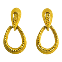Crown Trifari Earrings Oval Dangle Textured Gold Tone Collector Piece Vintage - £17.20 GBP