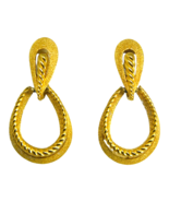 Crown Trifari Earrings Oval Dangle Textured Gold Tone Collector Piece Vi... - £17.33 GBP