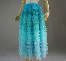 Blue Green Tiered Tulle Skirt Women Custom Plus Size Long Tulle Skirt Outfit image 3