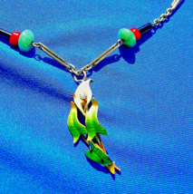 Antique Deco Diamond Necklace Victorian Jade Onyx Coral Chain 14k Gold - $3,662.01