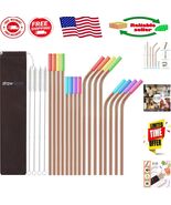 16 Pack Rose Gold Reusable Straws with Silicone Tips &amp; Travel Case for T... - $315.55 MXN