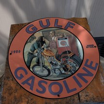 Vintage 1956 Gulf Super Gasoline Fuel Oil Dealer Porcelain Gas &amp; Oil Pump Sign - £98.32 GBP