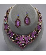 Graceful runway purple amethyst crystal necklace set bride evening - $49.49