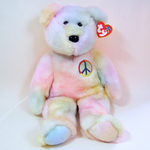 Ty Beanie Buddy PEACE Rainbow Pastel Tie-Dye 14&quot; Bear NWT 1999 - £9.53 GBP