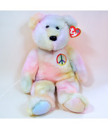 Ty Beanie Buddy PEACE Rainbow Pastel Tie-Dye 14&quot; Bear NWT 1999 - £9.48 GBP