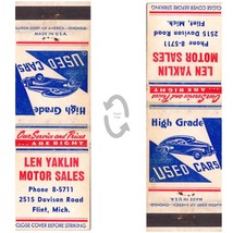 Vintage Matchbook Cover Len Yaklin Motor Sales Used Car Lot Flint Michigan 50s - £10.19 GBP