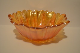 Iridescent Marigold Carnival Glass Bowl Candy Dish Lily Pattern  - $30.00