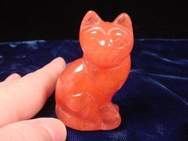 (Y-CAT-SIC-701) little KITTY CAT gemstone carving STRAWBERRY QUARTZ  fig... - £13.78 GBP