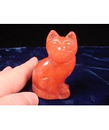 (Y-CAT-SIC-701) little KITTY CAT gemstone carving STRAWBERRY QUARTZ  fig... - $330.39 MXN