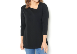Attitudes by Renee Washed Cotton Asymmetric Neck Top- Black, Large - £19.33 GBP