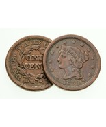 Lot of 2 Large Cents (1853 and 1854) in Fine Condition, Brown Color, Nic... - €63,01 EUR