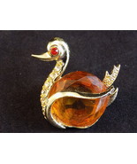 Vintage GOOSE PIN  Gold Tone w/ Large Amber Rhinestone BIRD JEWELRY 1.5&quot;... - $5.93