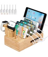 Bamboo Charging Station for Multiple Devices + 6 Mixed Cables and Watch ... - £43.38 GBP