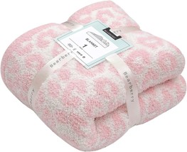 Bearberry Fuzzy Leopard Knitted Throw Blanket Soft Cozy, Pink/Cream, 40&quot;X50&quot; - £30.83 GBP