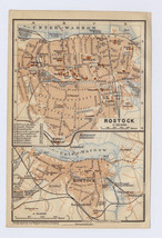 1914 Antique City Map Of Rostock / MECKLENBURG-VORPOMMERN / Germany - £19.23 GBP