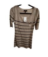 NWT Women Vintage Medium Casual Pullover Half Sleeve Brown Striped Dress - $15.99