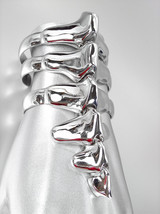 CHUNKY 18kt White Gold Plated Dinosaur Bones Ribbed Cuff Bracelet - £127.72 GBP