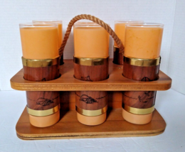 MCM Siesta Ware Frosted Tiki Bar Tumblers Set w/ Wood Sleeves &amp; Wood Caddy - £61.36 GBP