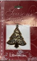 Vintage Brooch Pin Christmas Tree w/ Star on Top Goldtone Rhinestones Ro... - £11.88 GBP