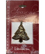 Vintage Brooch Pin Christmas Tree w/ Star on Top Goldtone Rhinestones Ro... - £11.75 GBP